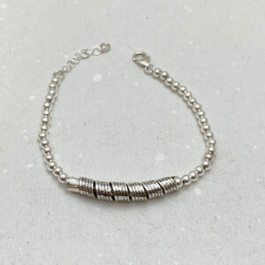 Woman of Valor Hebrew Engraved Silver Beaded Bracelet