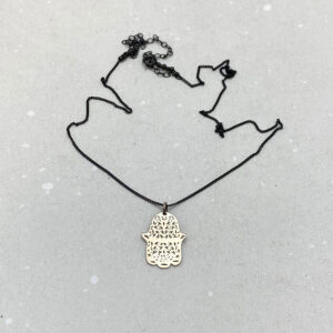 Delicate Hamsa Pendant Blackened Silver Jewish Symbol Necklace